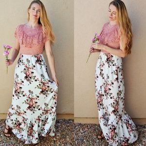NWT Pink Lace Easter Dress Floral Maxi Dress